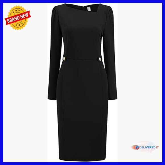 Dresses & Skirts - Long Sleeve Pencil Dress for Work, Semi-Formal Sheath, Polyester Blend